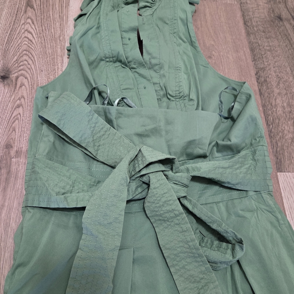 Y2K BCBGMaxAzria Halter Dress Ruffle Neck Cotton Blend Fit & Flare Mini Boho - Picture 5 of 9